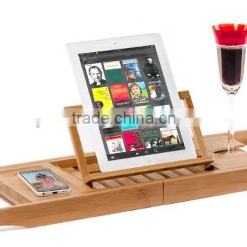 Bamboo Bathtub Caddy Tray Organizer With Book, Tablet, Phone, Wineglass Holder