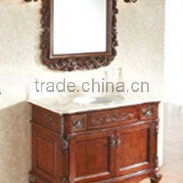 Beige Antique single sink wooden mirror and vanity top with Baltic Brown/Classic solid wood bathroom vanity or cabinet