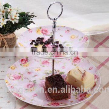 Wholesale garden style cake stand fine porcelain ceramic fruit plate/dessert plate/cake stand