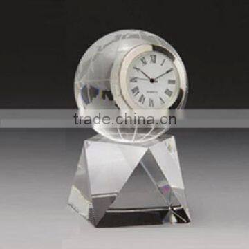 Unique design laser cut crystal globe ball clock, business trophy for table centerpieces