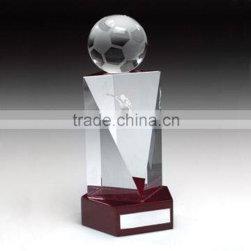 Factory wholesale customized crystal glass fantasy football trophy for souvenir gift