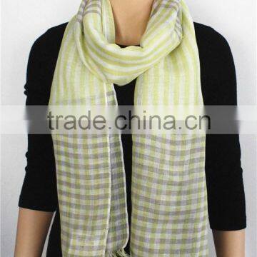 Yarn Dyed Stripe Blended Scarf with fringe