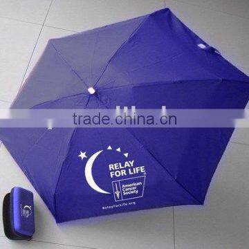 190T pongee 5 fold manual aluminum frame mini foldable umbrella with case