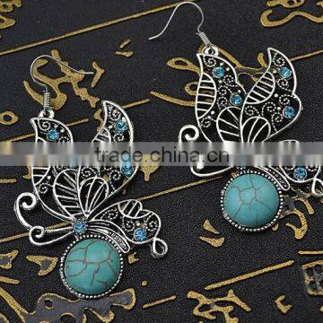 Designs new Retro Nation bohemian Style Butterfly Turquoise Earrings Wedding jewelry