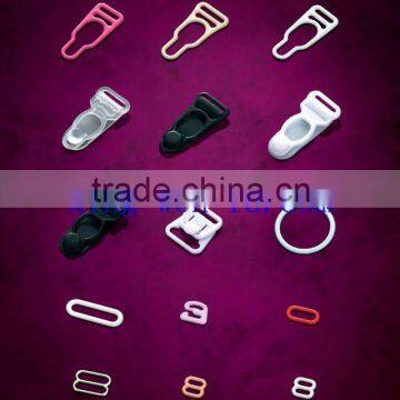 Plastic and metal garter clip for garment accessory