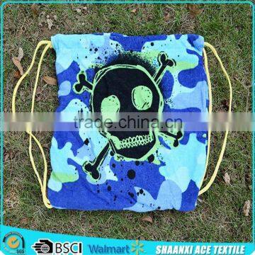 Super cool special skeleton design velour printed surf towel bag with drawstring