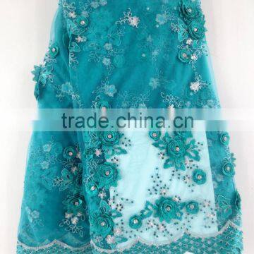High Quality Royal Blue French Lace With Hand Work Stones Flower Net Lace Embroidery With Applique