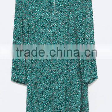 2015 Summer Long Sleeve Pleat With Zipper Front Placket Print Rayon Fashion Dress - SYK15024 photo-6