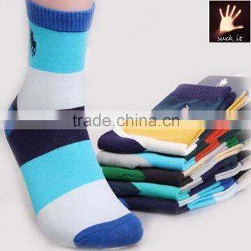 New Men's Business Style Striped Crew Quarter 80% Cotton Socks