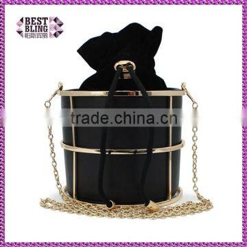 2016 bucket shape with metal frmae black color fashion bag handbag PU leather bag (C143)