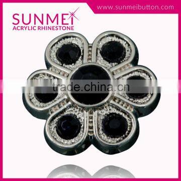 Fashion Silver Shank Style Designer Black Rhinestone Flower Buttons