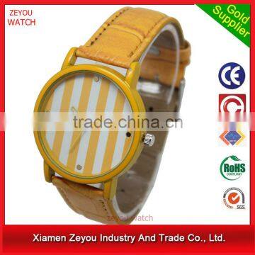 R0718 (*^__^*) Custom logo printed branded watch , PU band stripe dial branded imitation watch