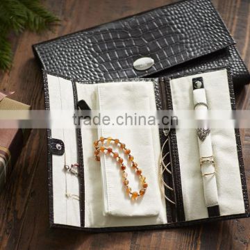 Faux Crocodile travel Leather Jewelry Roll