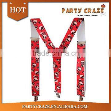 skull printed red suspenders for women