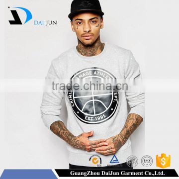 casual style high quality pullover printed white cotton men crew neck sweatshirt