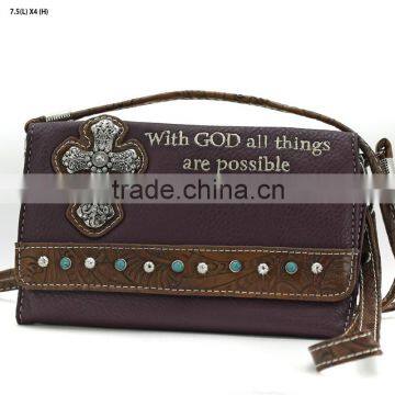 Women rhinestone cross studded western wallets with bible