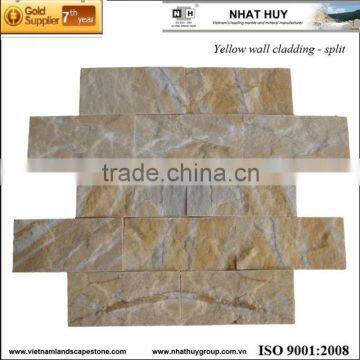 wall cladding yellow stone marble split chiselled