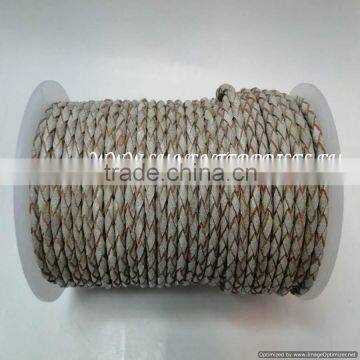 Braided Leather cords -3mm braided leather Grey White base