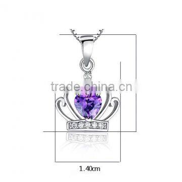 Purple Heart Shape Crystal Rhinestone Crown Pendant Necklace-Bridesmaid / Flowergirl Gift photo-5