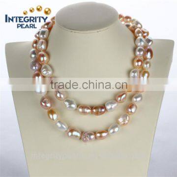 12mm A+ mixed color natural baroque pearl necklace, long pearl necklace