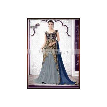 Obligingness Grey Net Indo Western Lehenga Style Suit/Designer Anarkali Suits