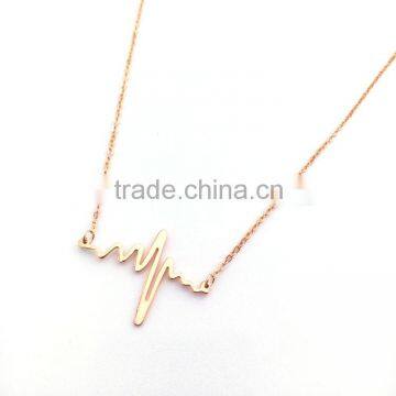 Nickel Free Stainless Steel 316L Rose Gold Heartbeat Pulse Heart Necklace