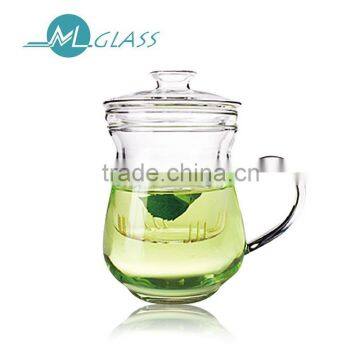 wholesale 450ml glass tea cup with glass lid glass infuser high borosilicate glassware TB130