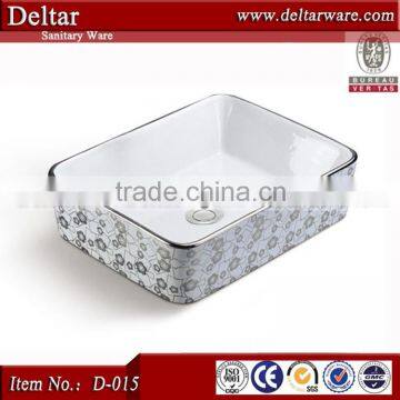 Suqare Family Bathroom Basin_Chaozhou Plating Ceramic Basin_New Style Art Basin With Sliver/Golden Flower For Sale