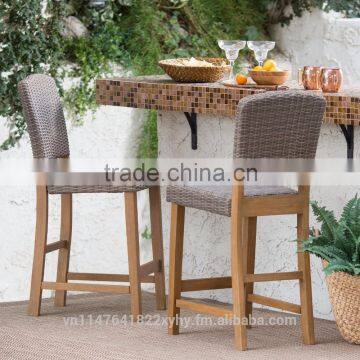 PAIR OF CHAIR BAR STOOL WICKER COMBINE WOOD LEGG