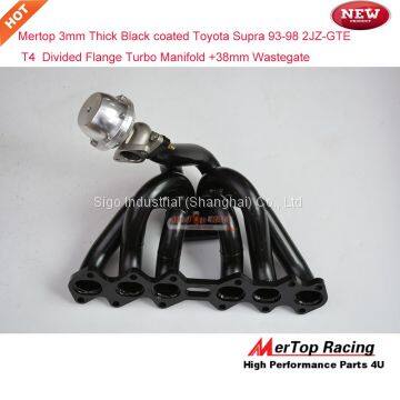 Mertop 3mm Thick Black Coated Toyot* Supra 93-98 2JZ-GTE 2JZ Twin Turbo Divided Flange Turbo Manifold +38mm Wastegate photo-2