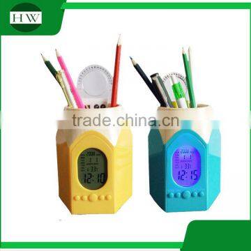 Charming Pencil Shaped Tip Pen Holder With Calendar And Electronic Alarm Clock photo-2