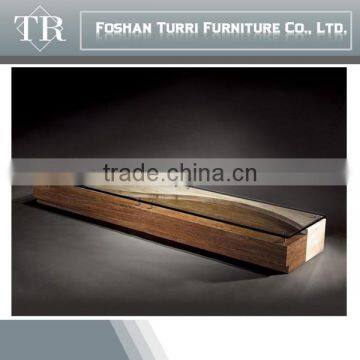 Modern Beige Travertine Marble Living Room Coffee Table With Glass Top photo-6