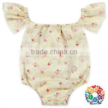 Infant Baby Floral Cotton Boho Short Sleeve Romper Open Snap Crotch Bodysuit photo-2