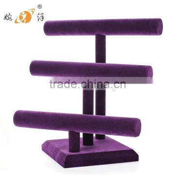 Triple tier high low T Bar wood Bracelet jewelry display stand