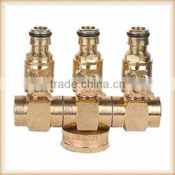 3 way brass hose connector with valve