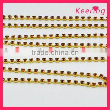 Crystal roll brown rhinestone cup chain with gold claw WRC-014