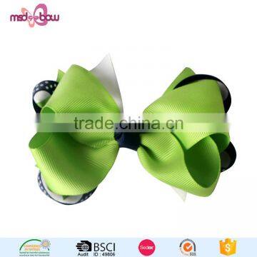 Latest design green handmade ribbon grossgrain hair bows for women