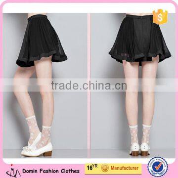 2015 New Fashion Black Color Chiffon Elegant Mini Skirt