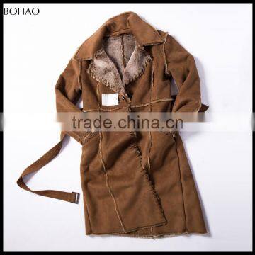 2015 High Fashion Leisure Cardigan Camel Fake Fur Coat