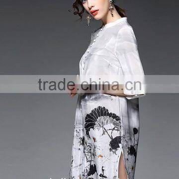 2016 Newest Summer Woman White Long Chinese Silk Shirts OEM Service photo-4