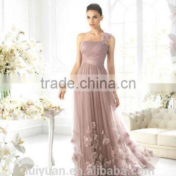 cream high quality one shoulder flowing chiffon sexy wedding night wear