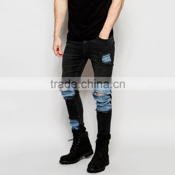 fashion rock hip hop two one men ripped jeans slim fit