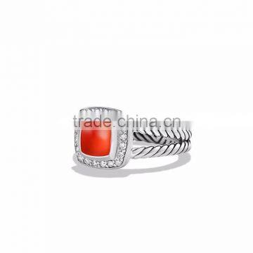 Big Gemstone With CZ Studded Silver Plated Ring