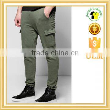 Army green tracksuits bottom 100% cotton fleece joggers with pockets