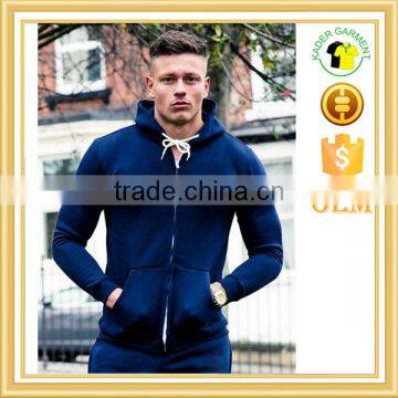 100% cotton navy tracksuit top plain fitness hoodie zipper gym hoodie