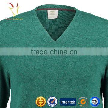 Green V Neck Long Sleeve Crop Cashmere Sweater Men Collar photo-3