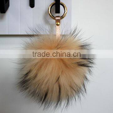 Myfur 15 CM Beige Puff Ball Keychain Fur Pompom Keychain Bag Charms