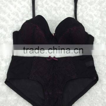 Fashion new design sexy purple and black sexy fancy bra panty set