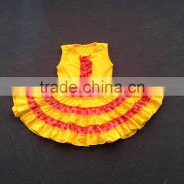 Baby Girl Ruffle Dress Kids Solid Color Ruffled Frock Design Pink Dots And Yellow Color Patchwork Dress QL-51 photo-3