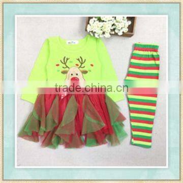 2017 Ibear wholesale kids clothing sets baby girls deer patern grenadine designs Christmas costume outfits